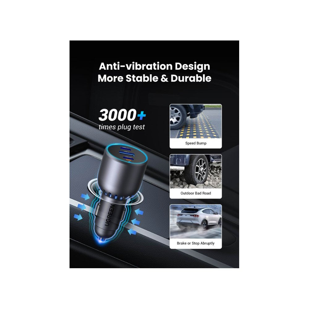 Ugreen 75w 3-Port Fast Car Charg Gray