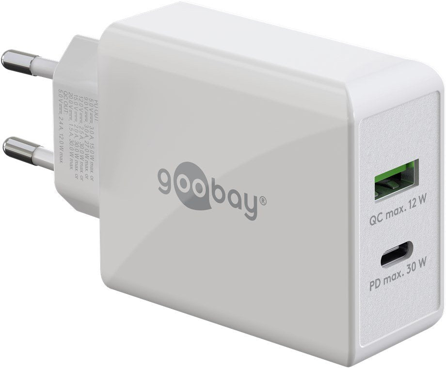 Goobay 61674 Cargador Rápido Dual Usb-C Pd (30 W), Blanco