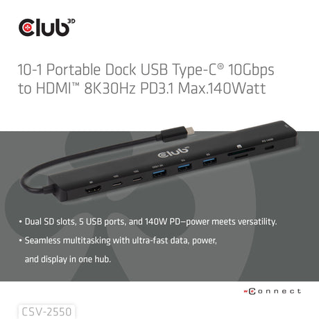 EAN 8719214473389 - CLUB3D CSV-2550 base para portátil y replicador de puertos Alámbrico USB Tipo C Negro imagen 13