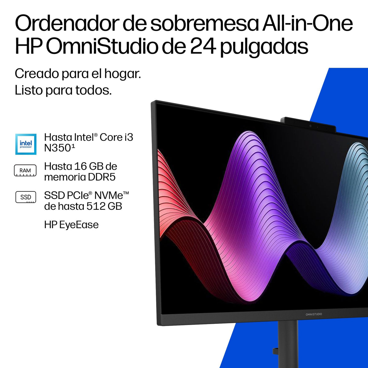 Pc All In One Hp Omnistudio 24-Cu0027ns Intel Core 3-100u 8gb 512gb Ssd 23.8' Win11