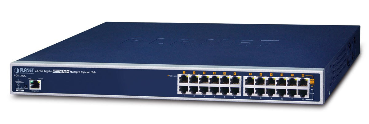 12-Port Gbit 802.3af Poe Managed Injector Hub 220watts