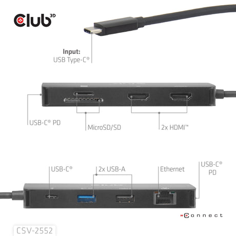 EAN 8719214473556 - CLUB3D CSV-2552 hub de interfaz USB Tipo C 5000 Mbit/s Negro imagen 7