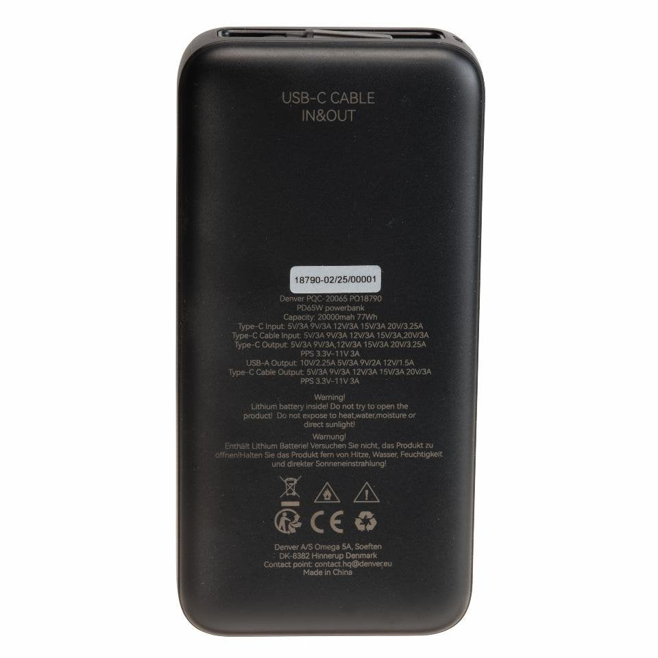 Denver Powerbank Pqc-20065 20000mah Fast Charge Pd65w