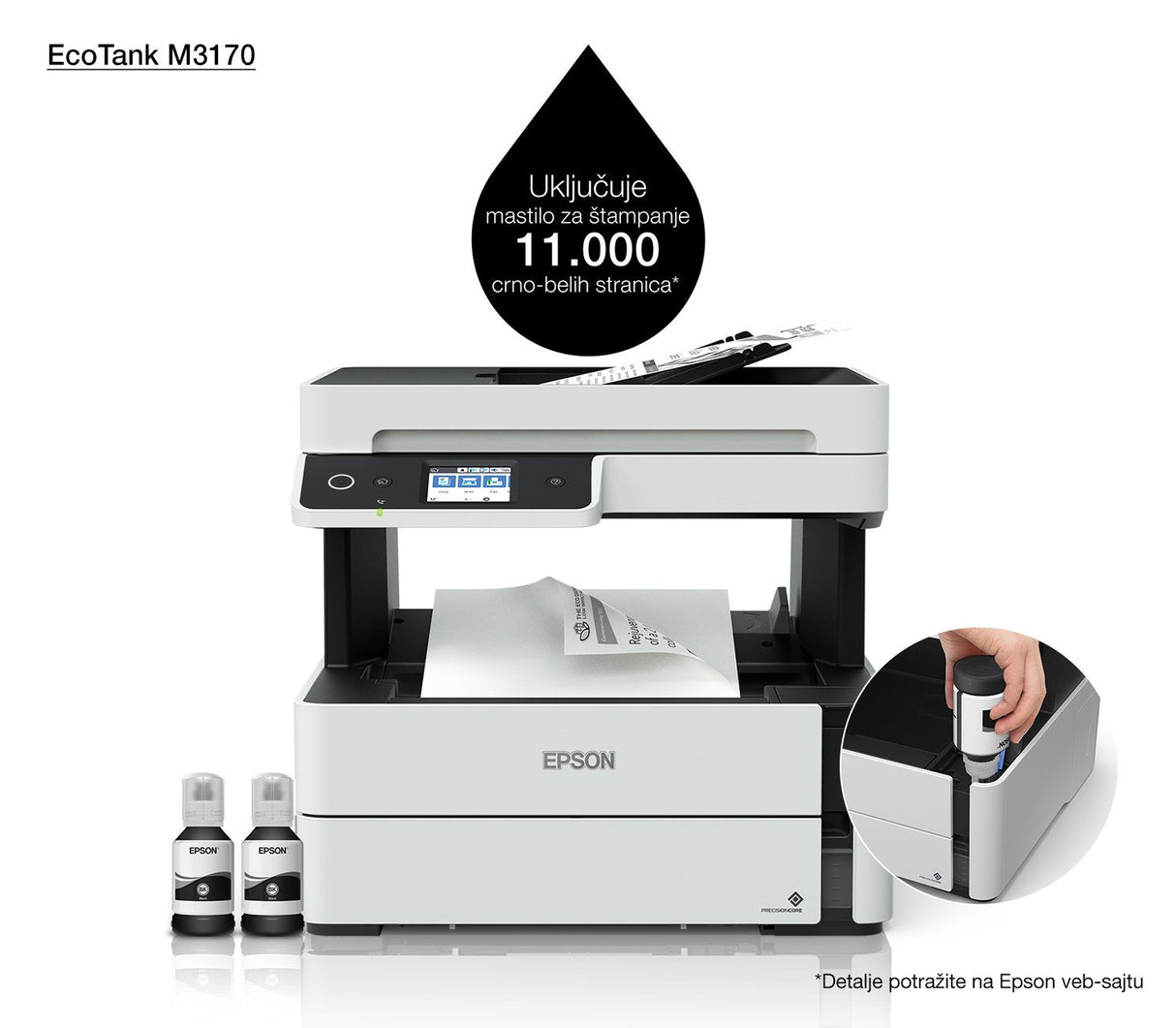 Impresora Epson Ecotank Mono M3170, 4 En 1, A4, 39 Ppm, Usb, Ethernet, Wi-Fi (Directo), Duplex, Adf