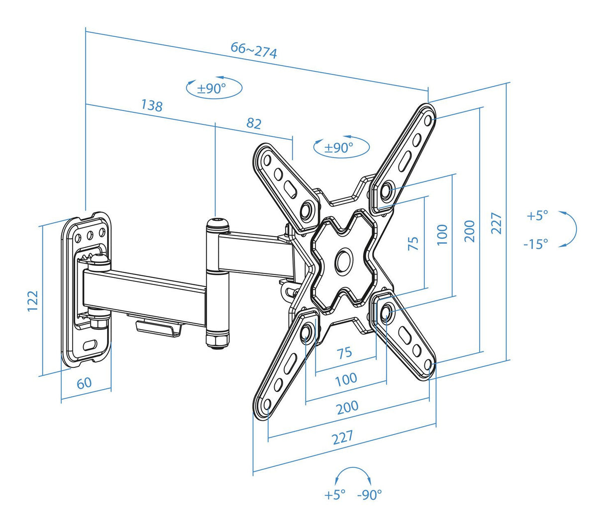 Soporte Pared Pantallas 13-43" Gira/Incli Negro