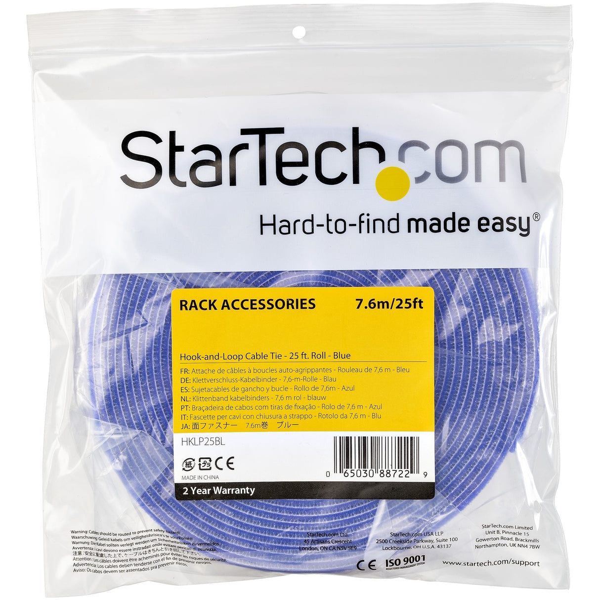 Startech.Com Velcro 7,5m - Bobina De Gancho Y Bucle - Azul