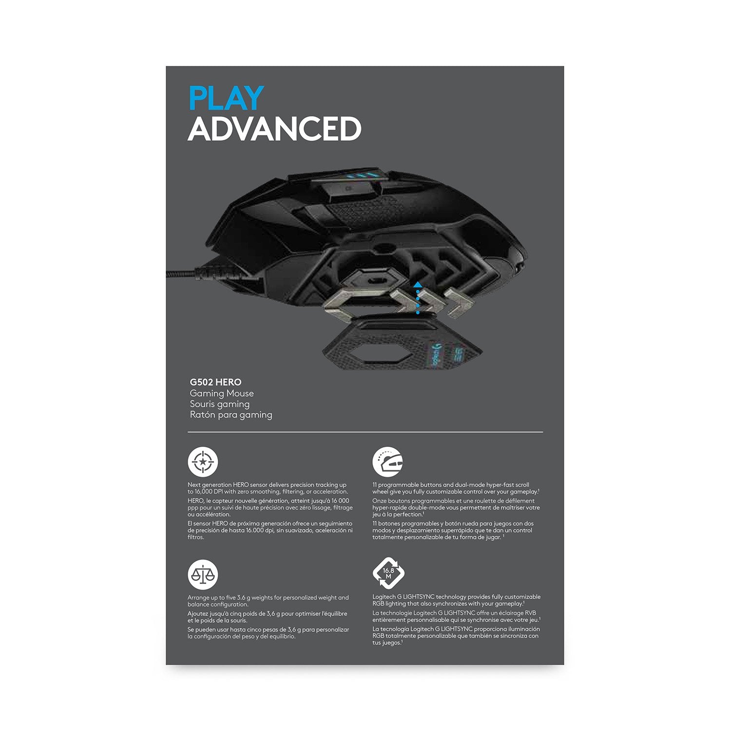 EAN 5099206080270 - Logitech G 910-005471 ratón Juego mano derecha USB tipo A Óptico 25600 DPI imagen 12