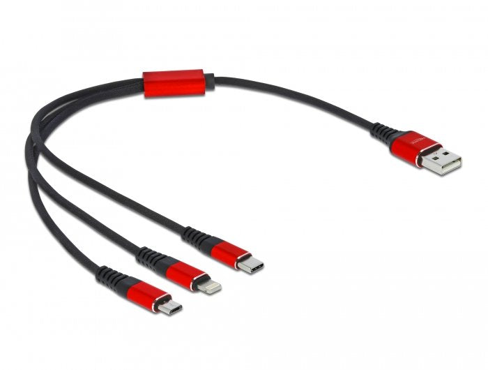 Cable De Carga Usb Delock 3 En 1 Tipo A A Lightning  / 2 X Usb Tipo C  0.30 M