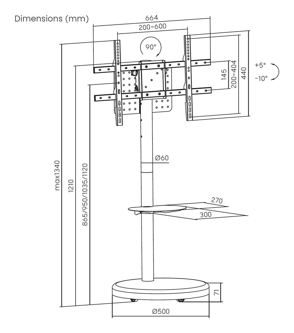 Aisens Soporte De Suelo Con Rueda, Bandeja Para Dvd Para Monitor/Tv 50kg De 37-86, Negro