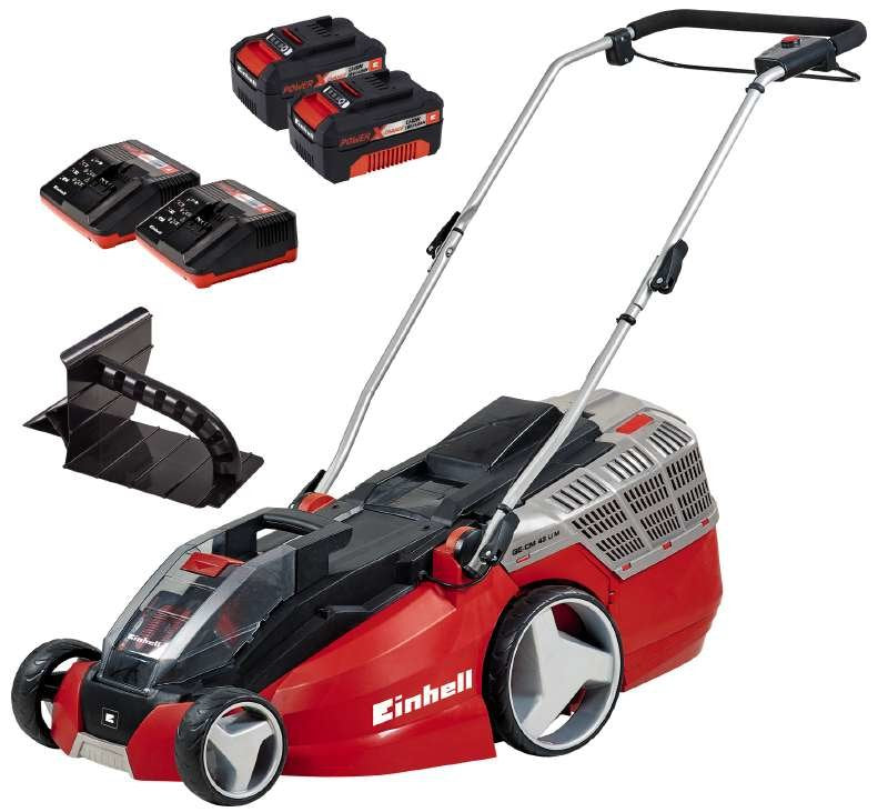 Cortacésped  Einhell Ge-Cm 43 Li M Kit Manual  Rojo/Negro, Cortacésped Manual, Cuchillas Giratorias, Cargador Rápido X2, Batería 18v 4ah X2, Negro, Gris, Rojo