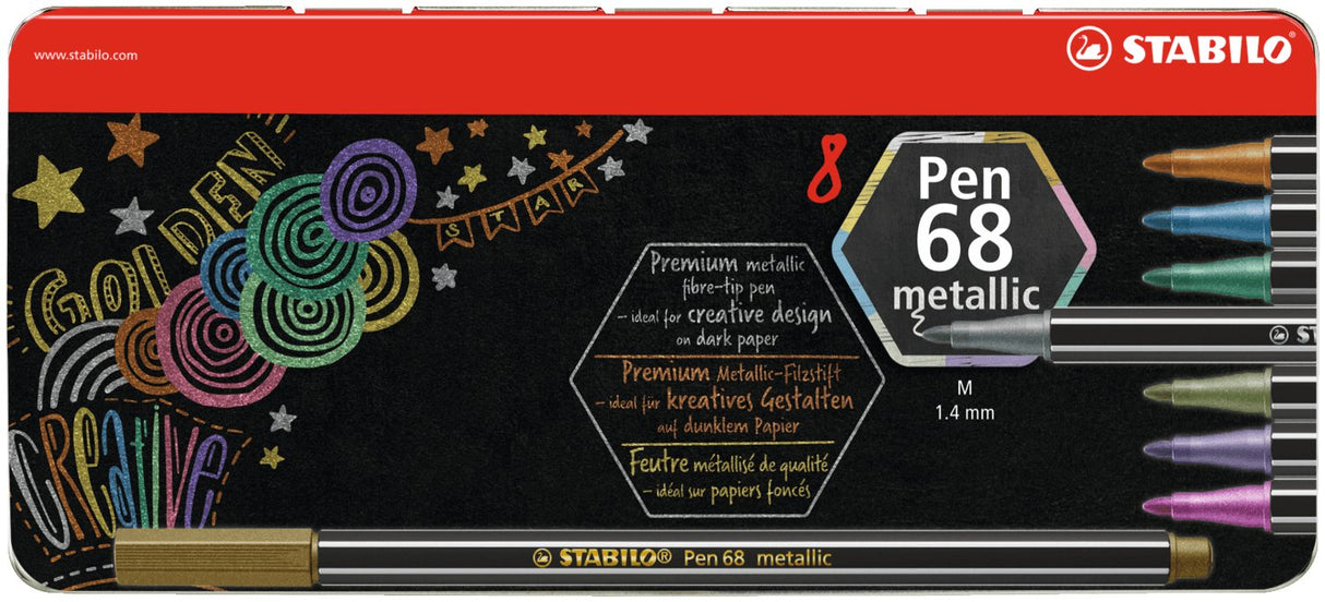 Stabilo Rotulador Pen 68 Metallic En Estuche De Metal 8 C/Surtidos Metálicos