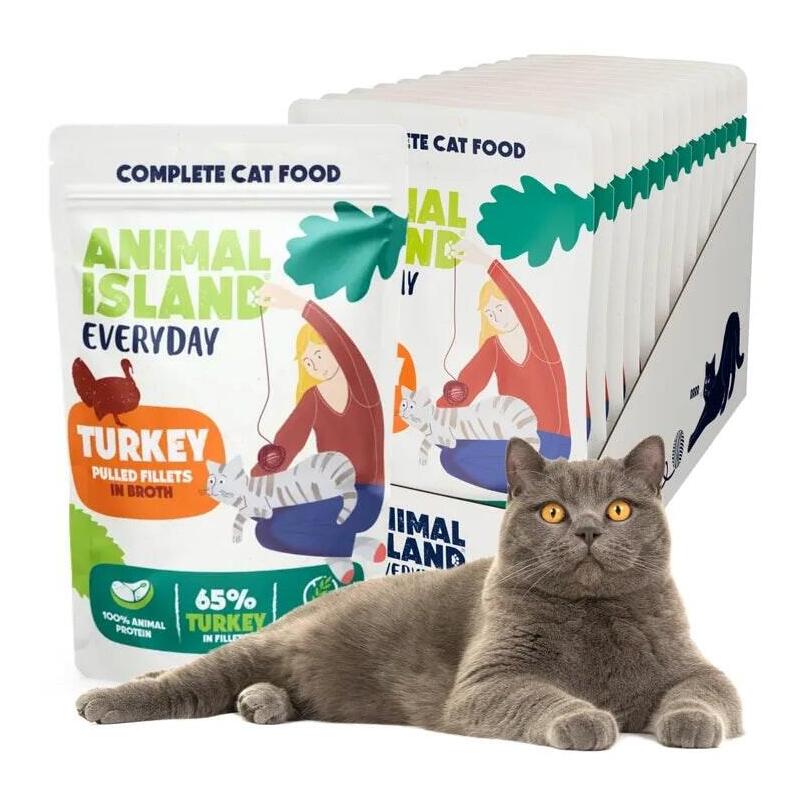 12 Sobres  X 85 Ganimal Island Everyday Turkey Fillets In Broth - Wet Cat Food - 12 X 85g