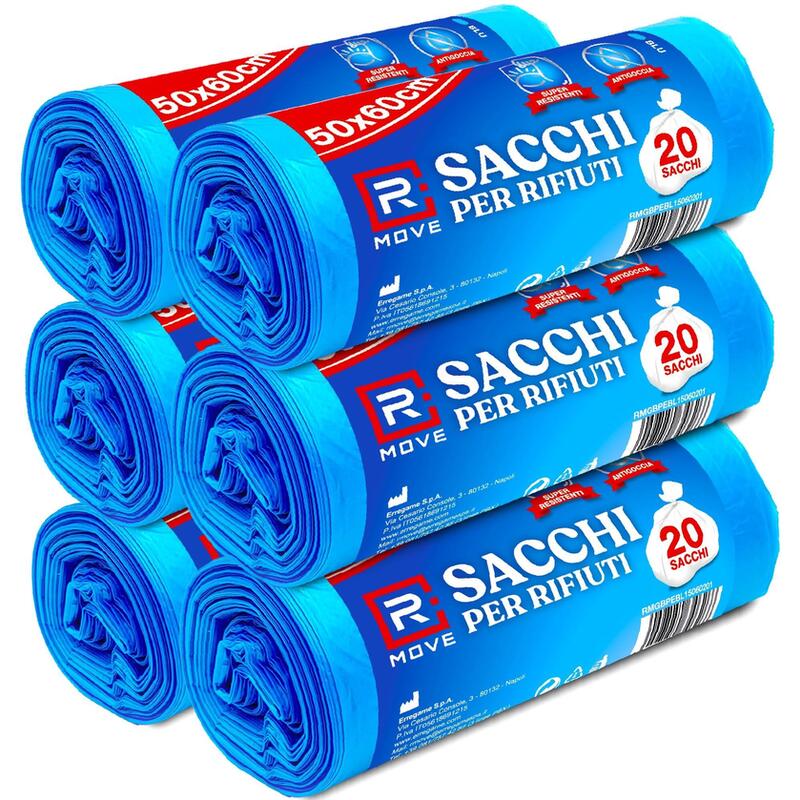 120 Bolsas De Basura 50 X 60 Azul 6 Rollos De 20