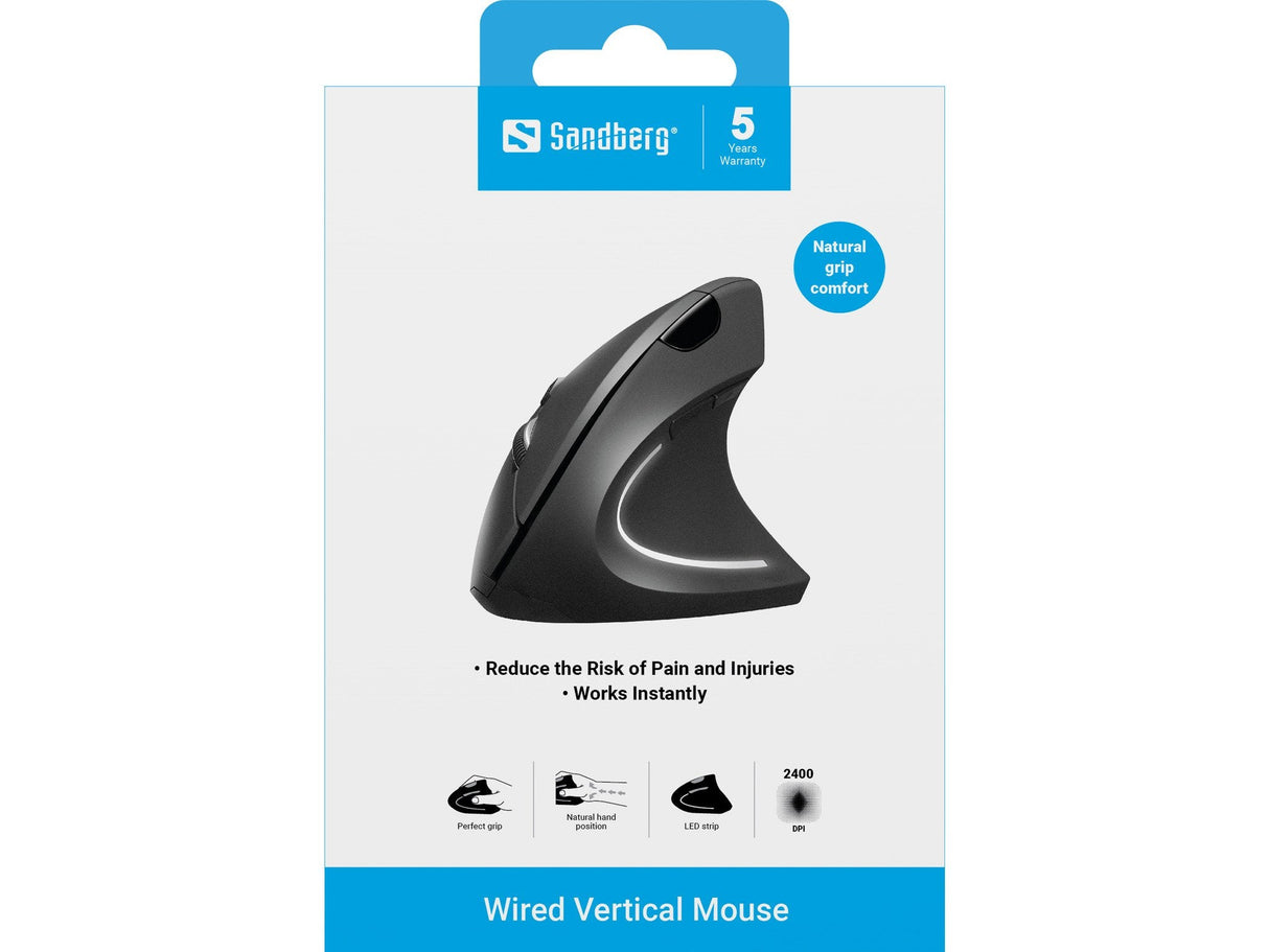 Ratón Vertical Sandberg Con Cable Usb Óptico 2400 Dpi