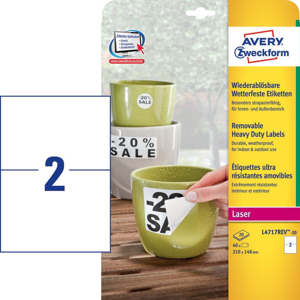 Avery Zweckform Resistente A La Intemperie Folienetiketten 210,0 X 148,0 Mm
