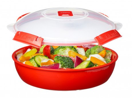 Recipiente Microondas Sistema Redondo Con Válvula 1,29 L Rojo