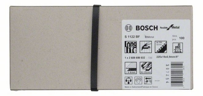 Hoja De Sierra De Sable Bosch Professional S 1122 Bf Flexible Para Metal, 100 Piezas, Longitud 225 Mm 2608656032