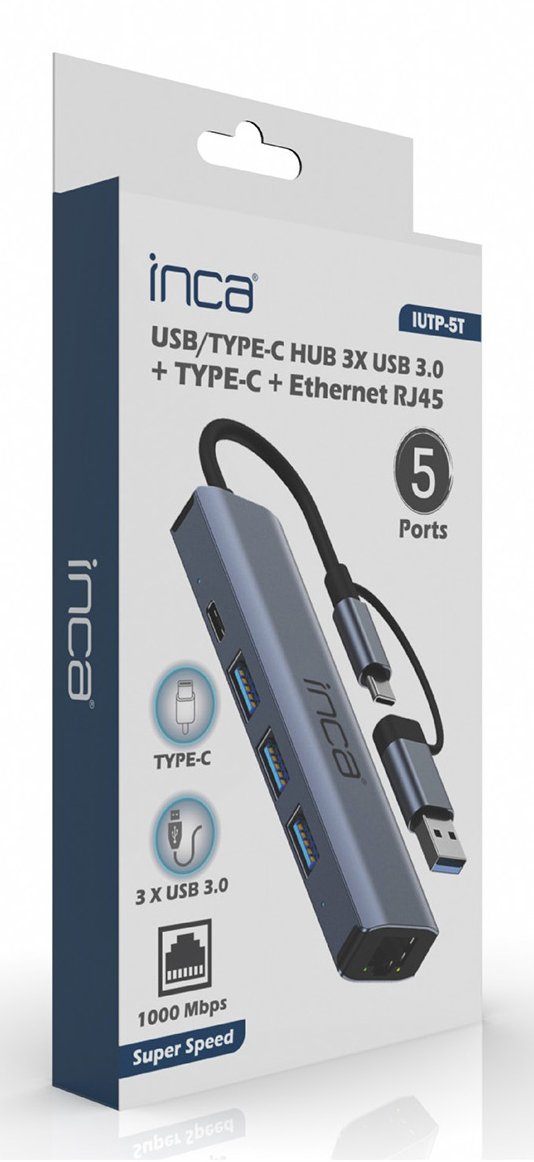 Inca 5-Port Hub Iutp-5t Usb-C A->3xusb-A3.0 Rj45 5gbit S Gr