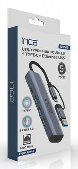 Inca 5-Port Hub Iutp-5t Usb-C A->3xusb-A3.0 Rj45 5gbit S Gr