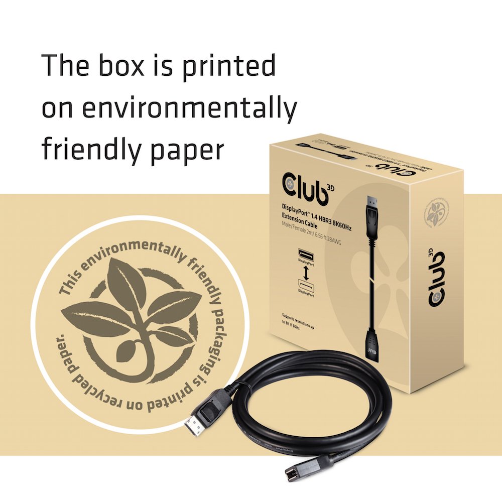 Club 3d Cable Alargo Displayport 1.4 Hbr3 8k60hz 2m