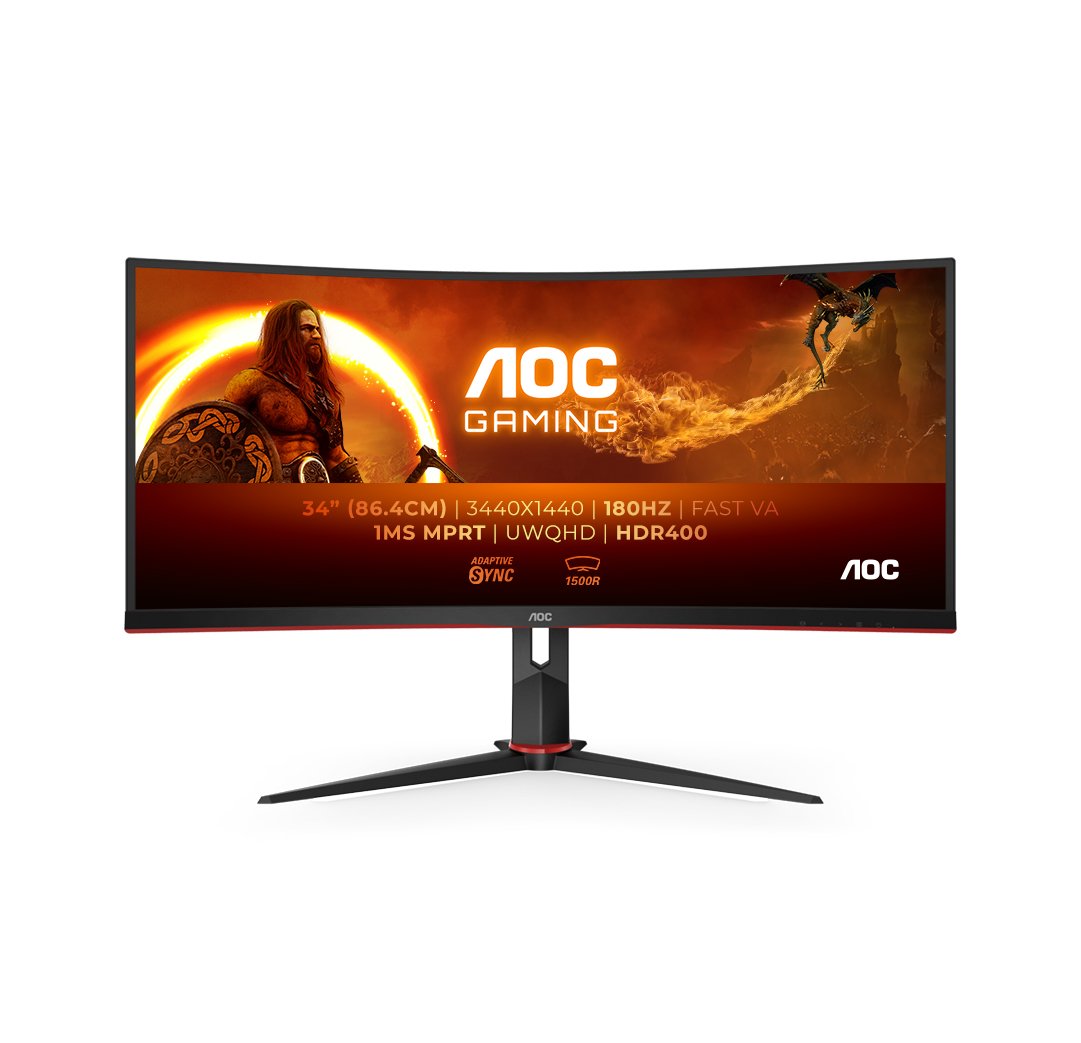 Monitor Aoc Cu34g2xp Bk 34" 3440x1440 Va 180hz High Adjustable Stand Hdr400 Freesync Premium Usb Hub 4x3.0 2xdp 2xhdmi