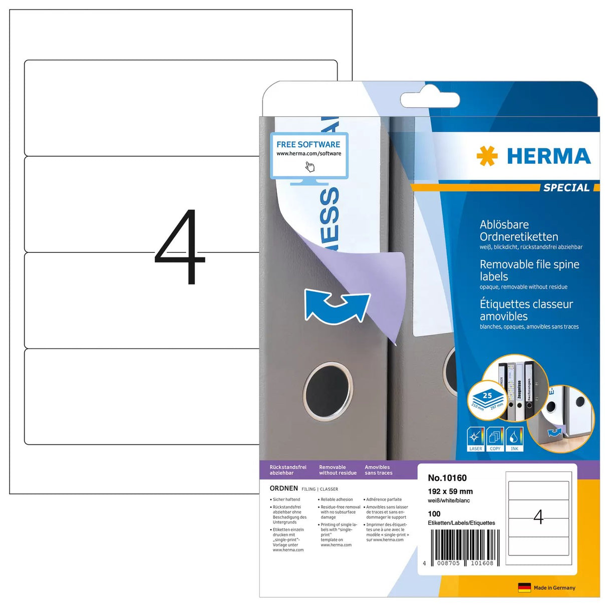 EAN 4008705101608 - HERMA 10160 etiqueta de impresora Blanco Etiqueta para impresora autoadhesiva imagen 1