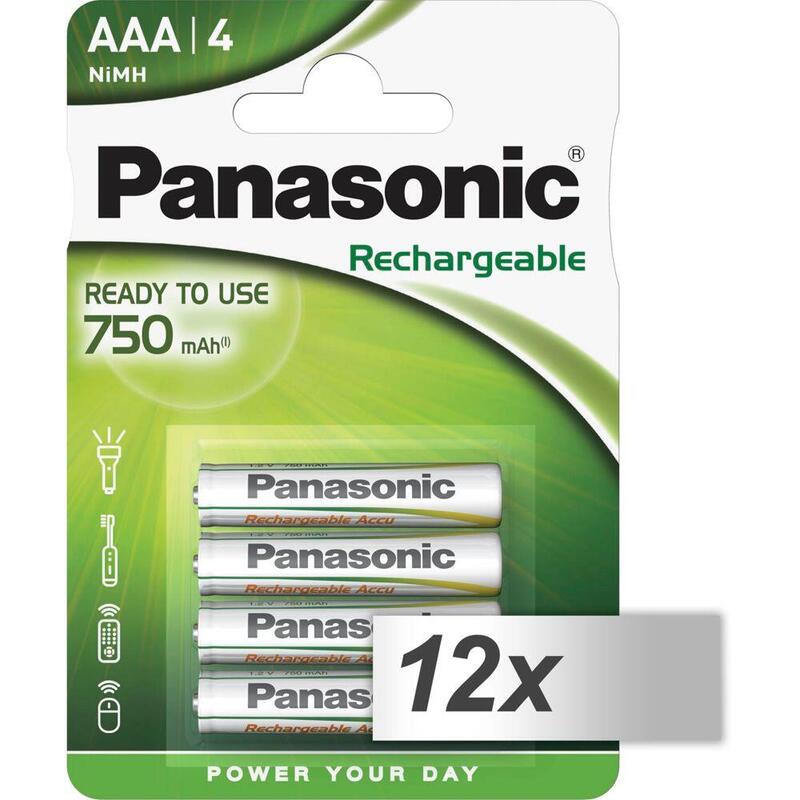 12x4 Panasonic Accu Nimh Micro Aaa 750 Mah Rechargeable Evolta