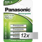 12x4 Panasonic Accu Nimh Micro Aaa 750 Mah Rechargeable Evolta