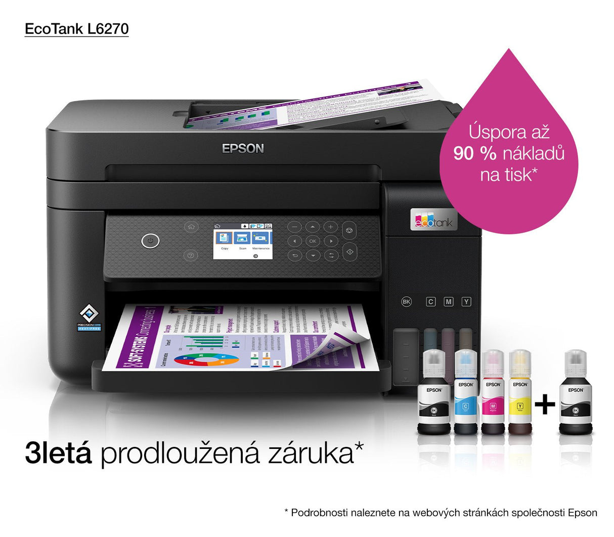 Impresora Epson Ecotank L6270, 3 En 1, A4, 1200 X 4800 Ppp, 33 Ppm, Usb, Wi-Fi, Lan