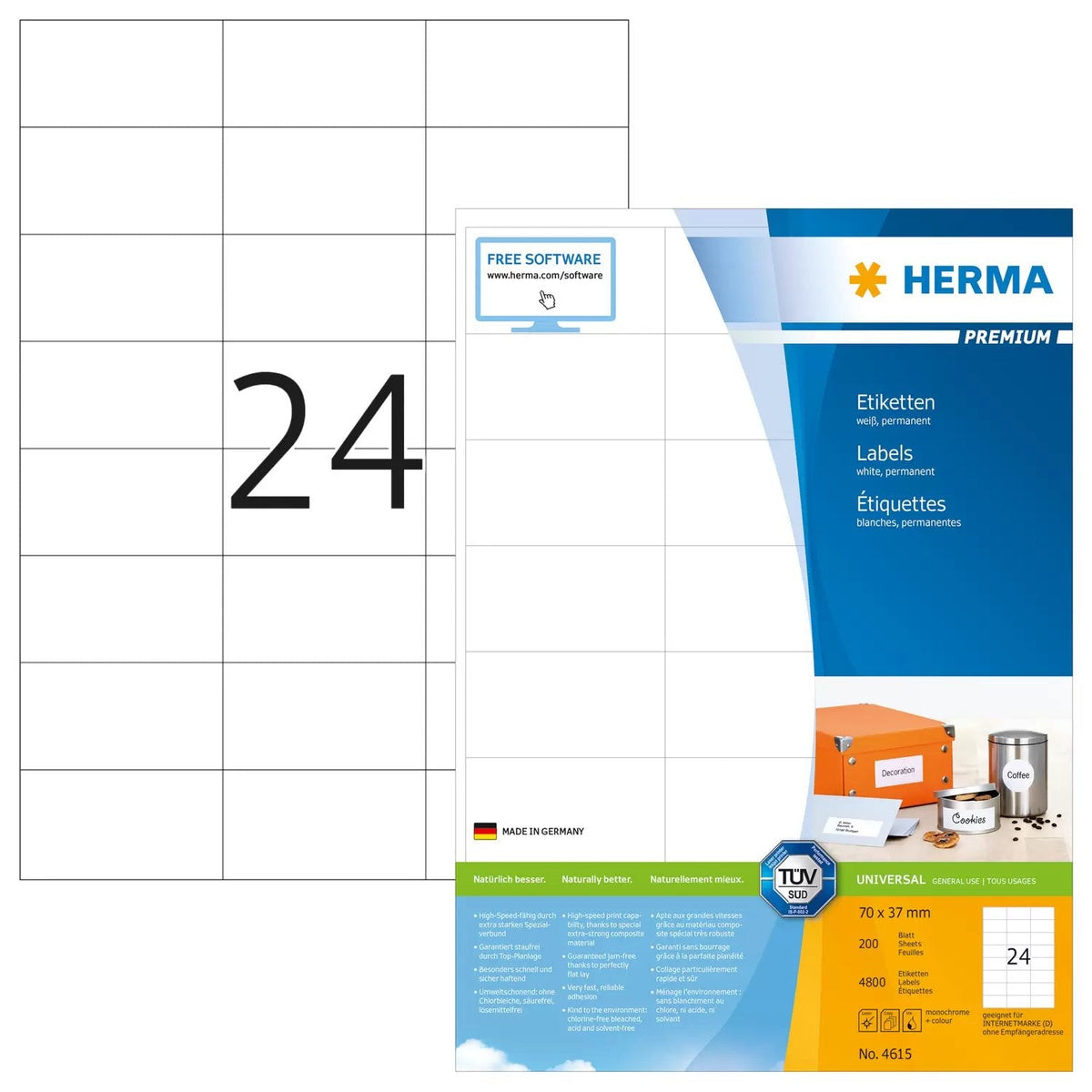 Herma Etiquetas 4615 Blanco 70,0 X 37,0 Mm