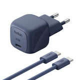 Pack Cargador De Red *Gan* Usb-C 30w Pd + Cable Tresse Usb-C Vers Usb-C 2m - Indigo - Belkin