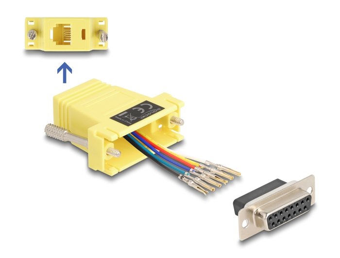 Delock 67091 D-Sub Hembra De 15 Pines A Rj12 Hembra, Kit De Montaje Amarillo