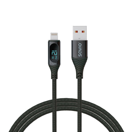 EAN 5901986047797 - Savio USB - Lightning cable with display CL-173 1 m black Negro imagen 1