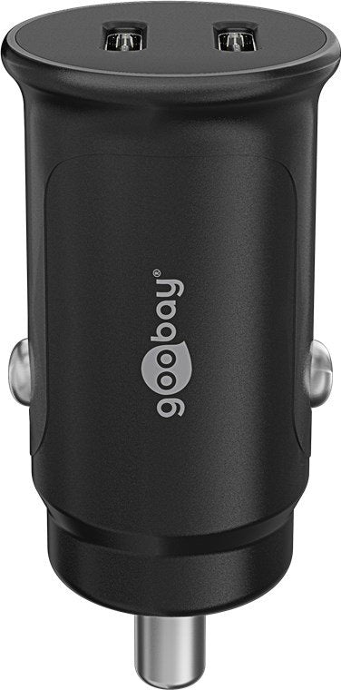Cargador Rápido Para Coche Goobay Dual Usb-C De 30 Vatios, Pd Negro, 2x Usb-C, Suministro De Energía, 12/24 Voltios 59705
