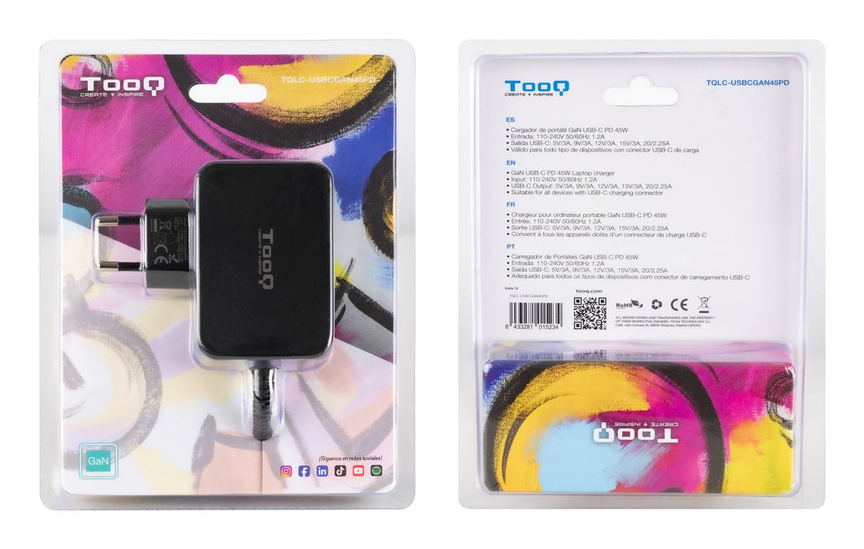 Cargador Portátil Gan Usb-C Pd 45w, Negro