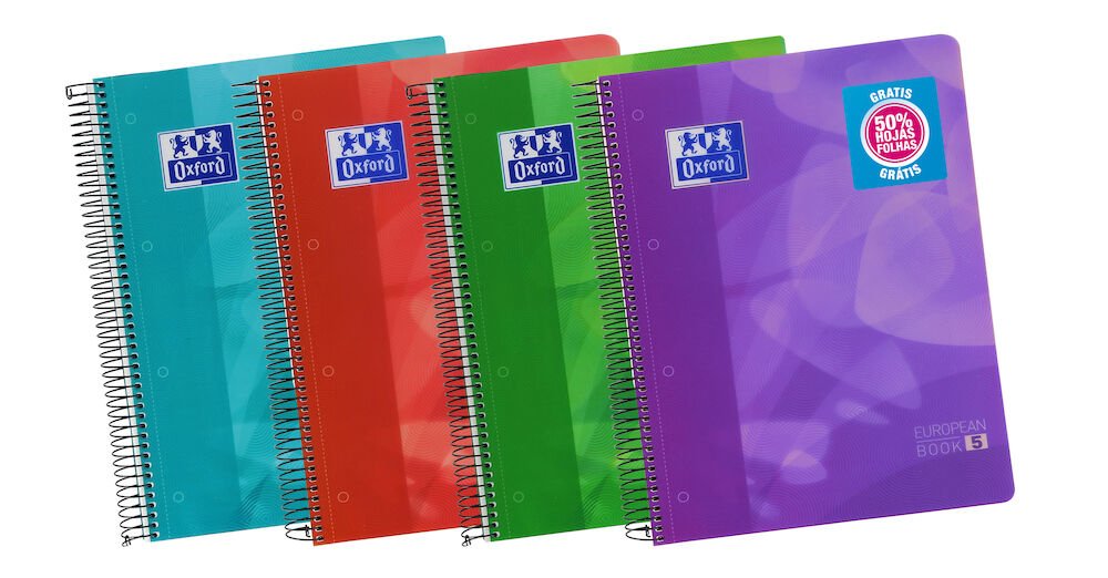 Oxford Cuaderno Europeanbook 5 Microperforado 120 Hojas (50% Gratis) 5x5 Tapas De Plástico Lagoon A4+ Colores -5u-