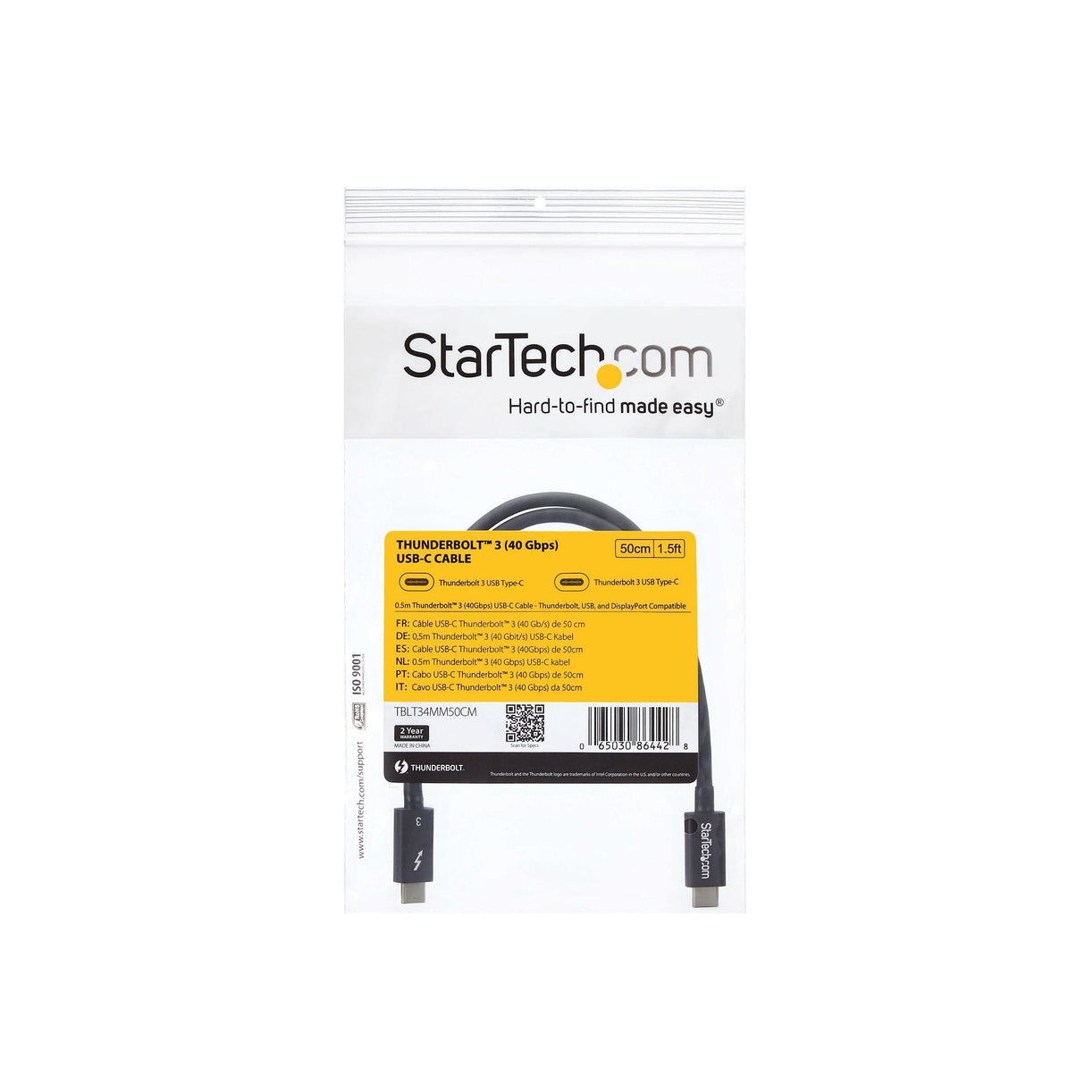 Startech Cable 0.5m Thunderbolt 3 Usb-C 40gbps