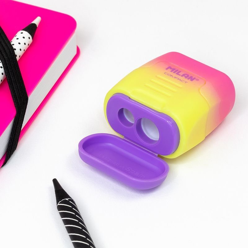 Milan Afilalápices Compact Sunset Doble Con Depósito 4 Colores Expositor -24u-