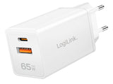 Logilink Usb-A C Charger, 65 W, Gan, 1x Usb-A (Qc), 1x Usb-C (Pd), Blanco