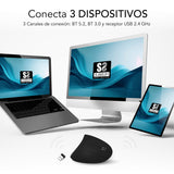 Raton Subblim Glide Vertical Ergo Dual Vertical Bluetooth, Usb 2.4ghz 4000dpi - 5 Botones - Uso Diestro - Negro