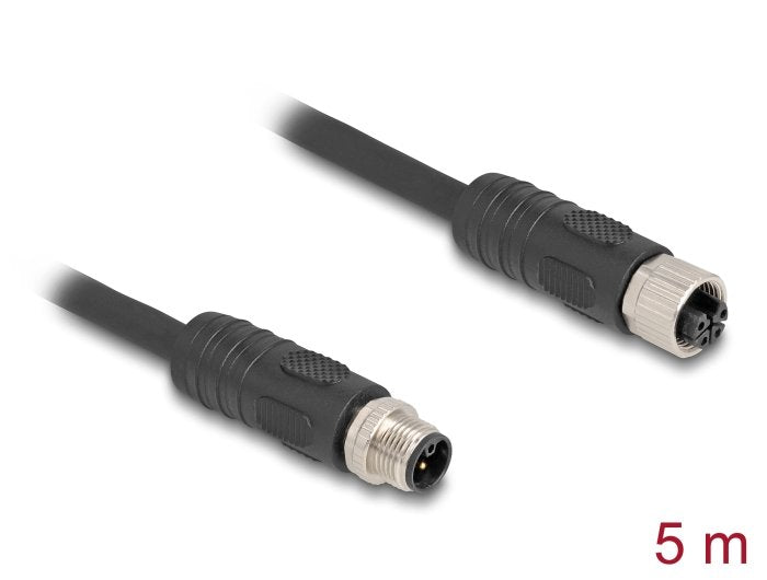 Delock M12 Cable L-Kodiert 4 Pin Stecker Zu Buchse Pur Schleppkettentauglich 5 M Schwarz