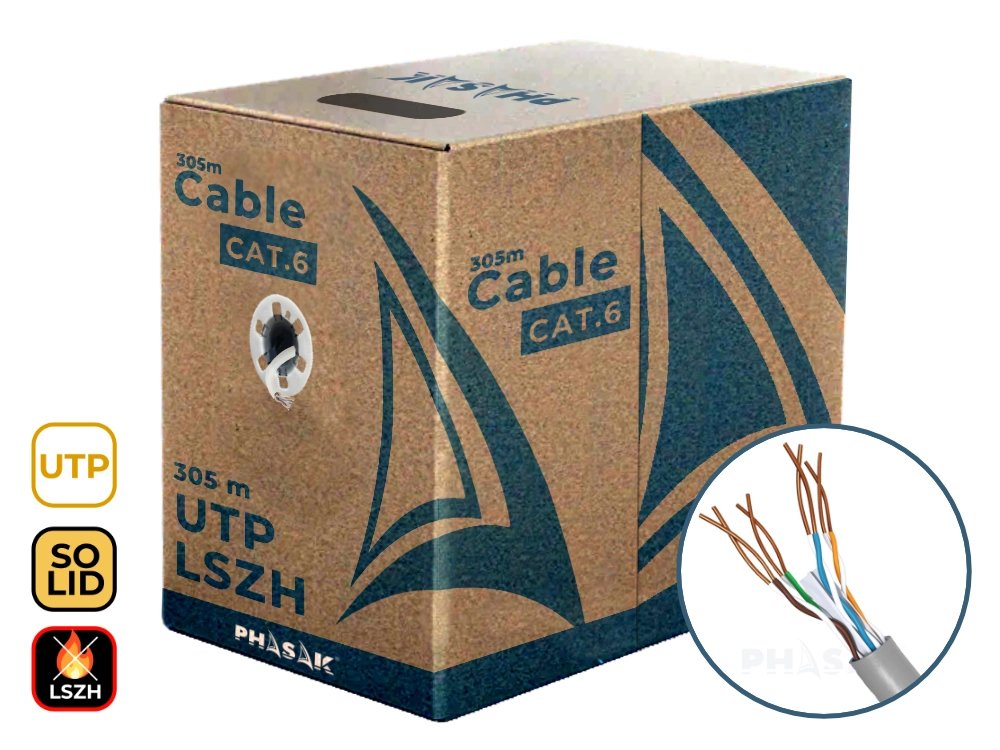 Bobina De Cable Rj45 Utp Phasak Phr 6301 Cat.6 305m Gris