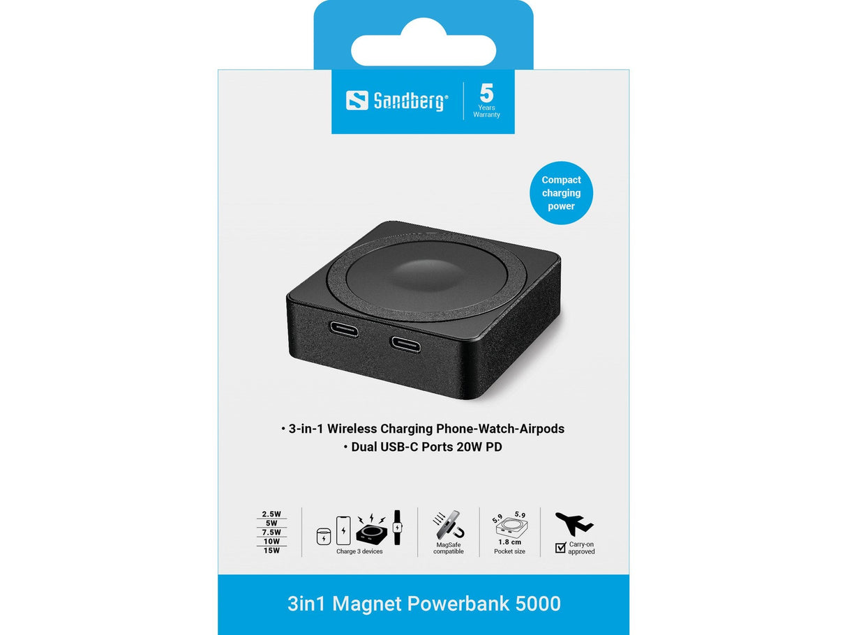 Sandberg 421-28 Batería Externa 5000 Mah Cargador Inalámbrico Negro