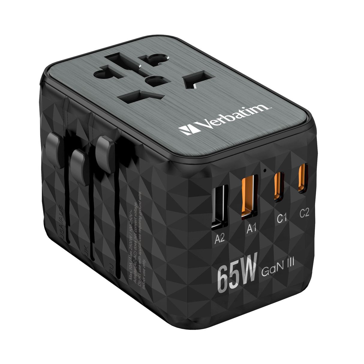 Cargador De Pared Universal Verbatim Uta-05 Gan Iii Toma De Corriente Universal 2xusb Tipo-C 2xusb 65w