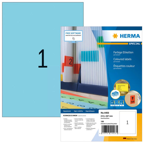 EAN 4008705044035 - HERMA 4403 etiqueta autoadhesiva Rectángulo Permanente Azul 100 pieza(s) imagen 1