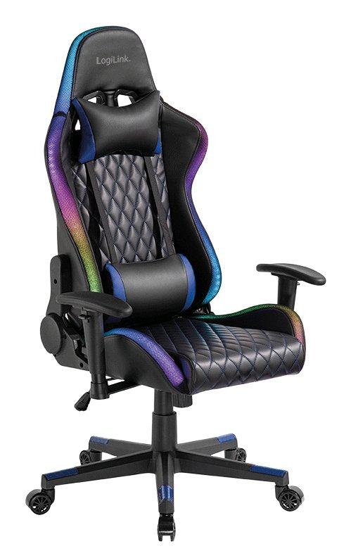 Gaming Chair, W Lumbar Support, Rgb Lights, Negro Azul