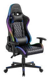 Gaming Chair, W Lumbar Support, Rgb Lights, Negro Azul