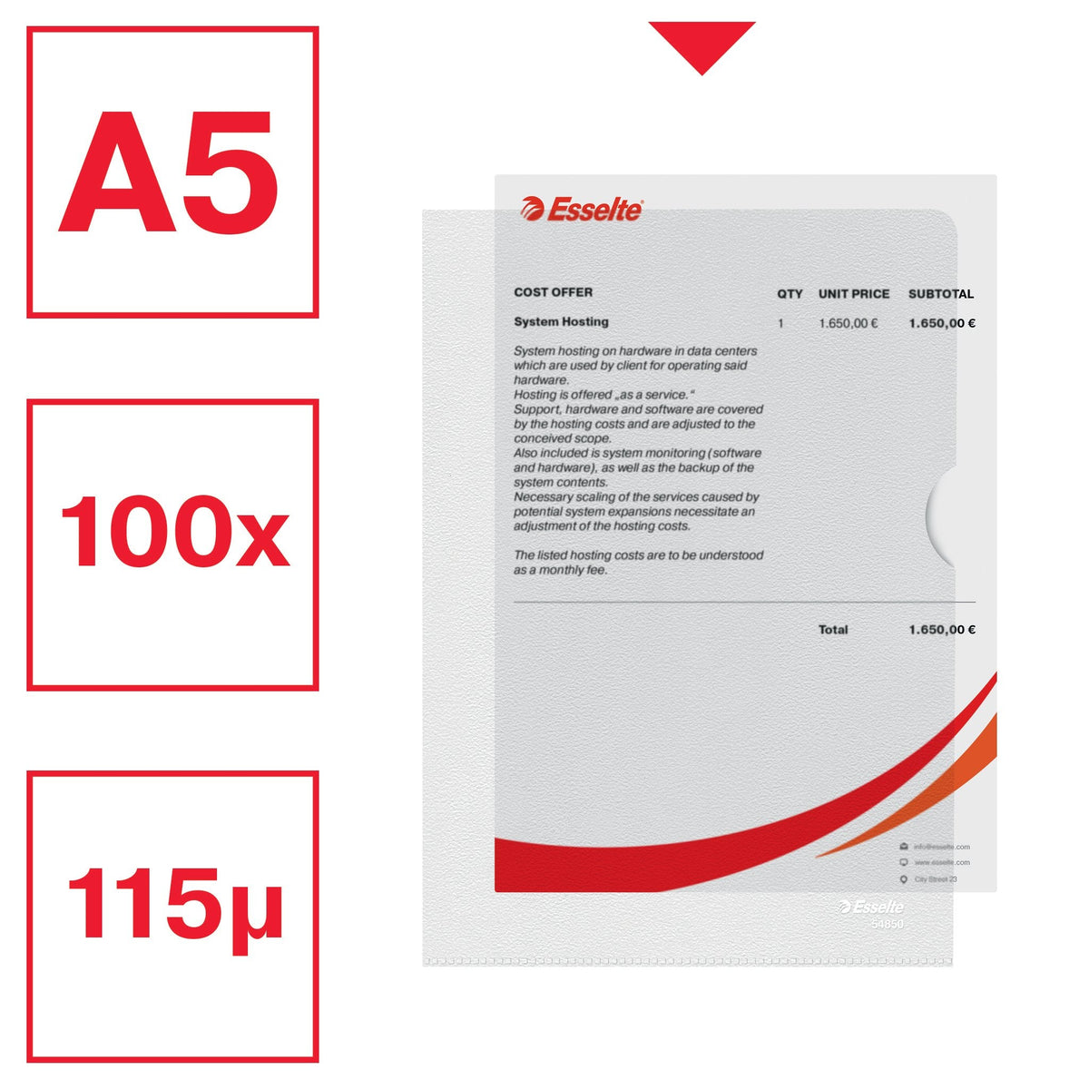 Esselte Fundas Transparentes A5 Genarbt 0.12 Mm