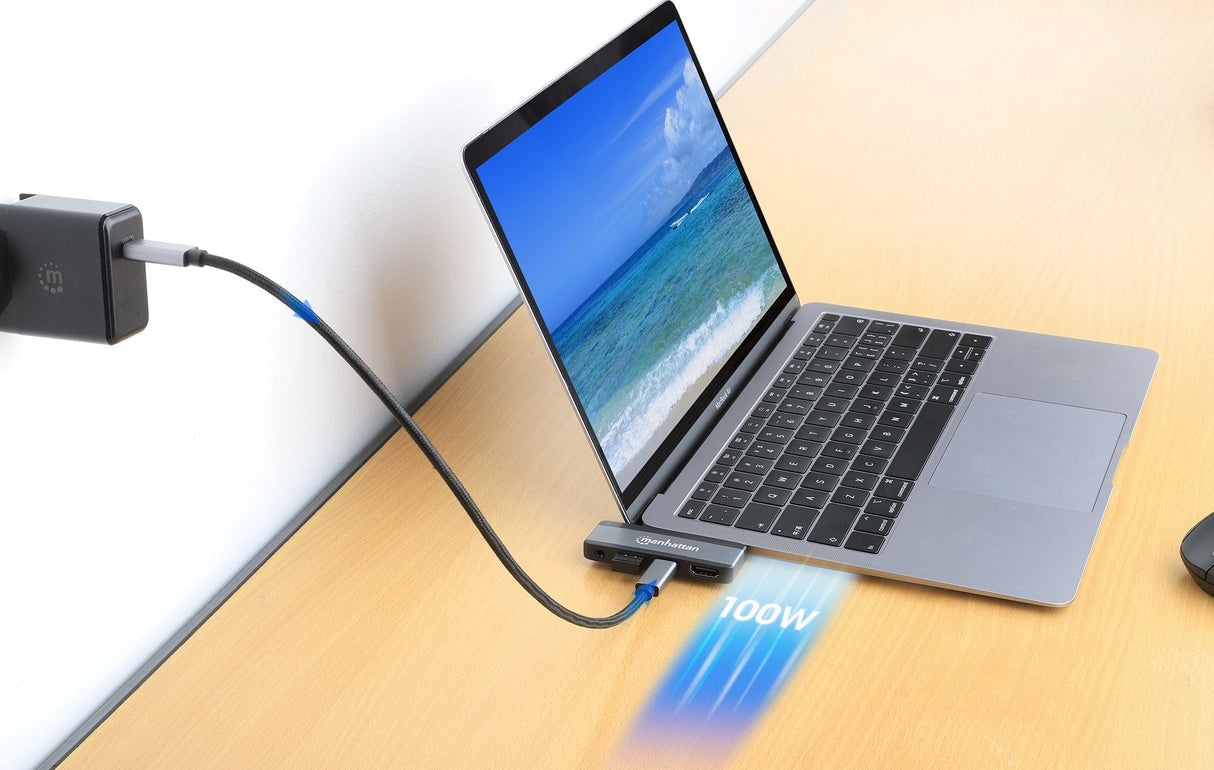 Manhattan 190404 Base Para Portátil Y Replicador De Puertos Alámbrico Usb 3.2 Gen 2 (3.1 Gen 2) Type-C Gris