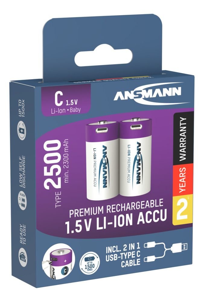Ansmann 1313-0004 Baterías Recargables Li-Ion Baby C Tipo 2500 (Min. 2300 Mah) Pack 2